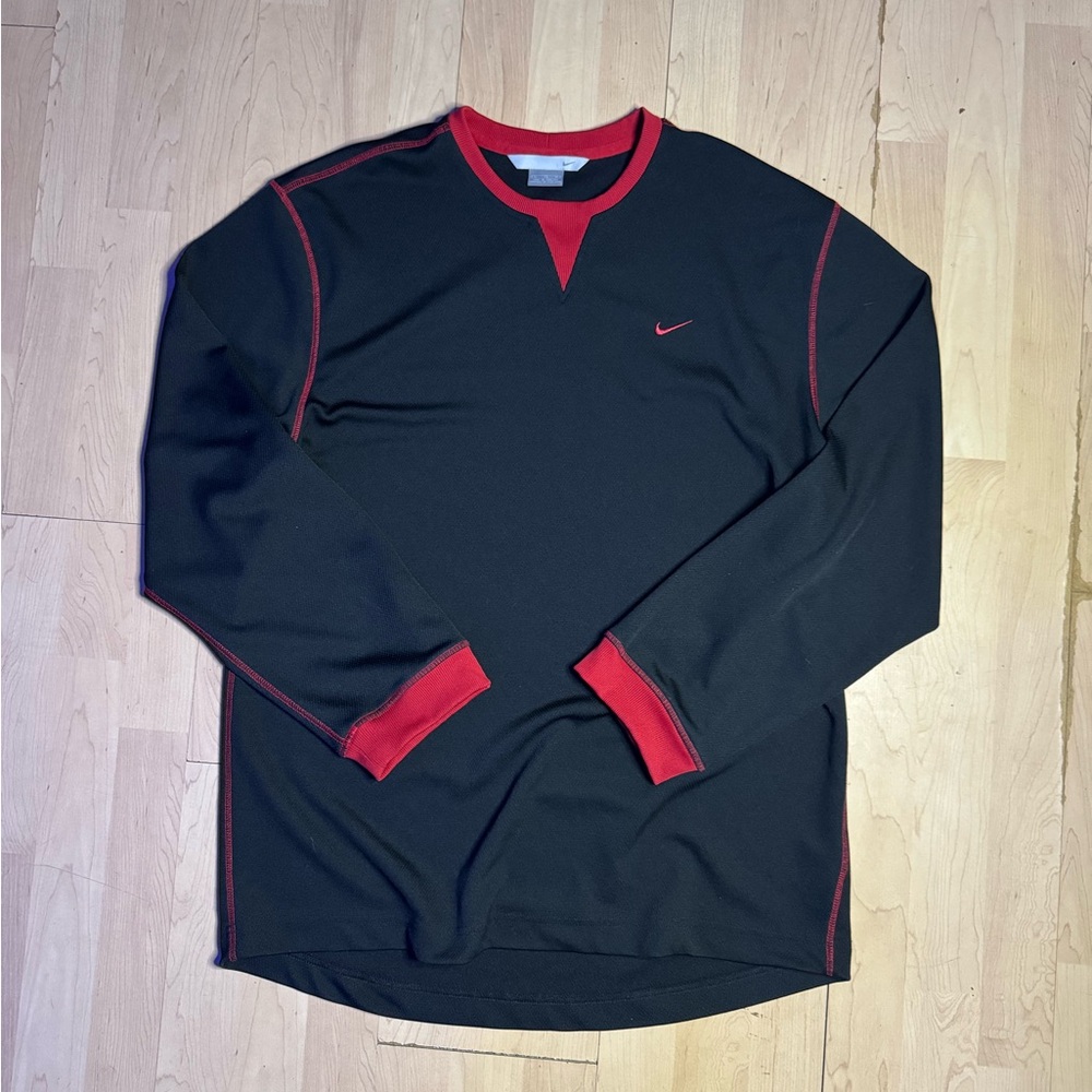 Vintage Nike Red and Black Thermal Long Sleeve (XL)